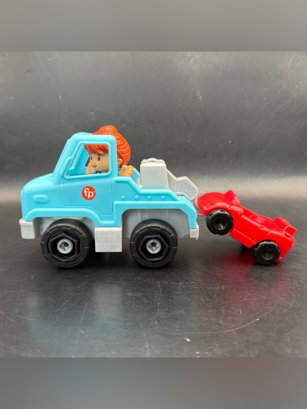 Fisher Price Little People Blue Tow Truck, Red Car, Female Tow Driver Lot Of 3 - Picture 3 of 15